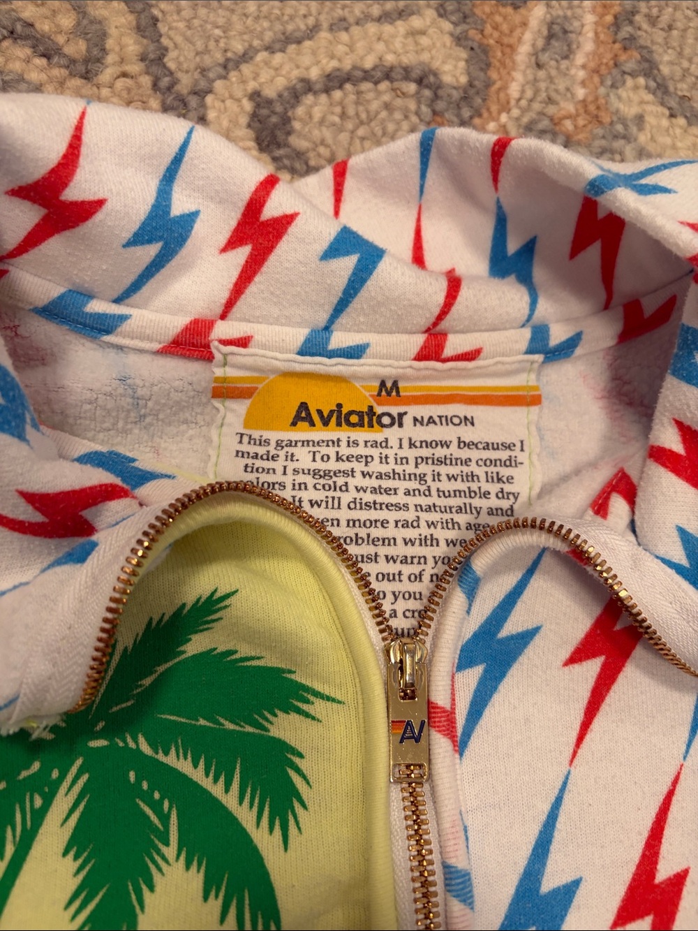 Rare Aviator nation size medium Palm Graphic Zip sweatshirt - Yellow/Blue/White - Picture 2 of 5